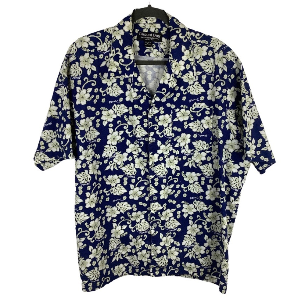 Casual Day Corporate Apparel Men Size XL Navy Blue 100% Cotton Hawaiian Shirt